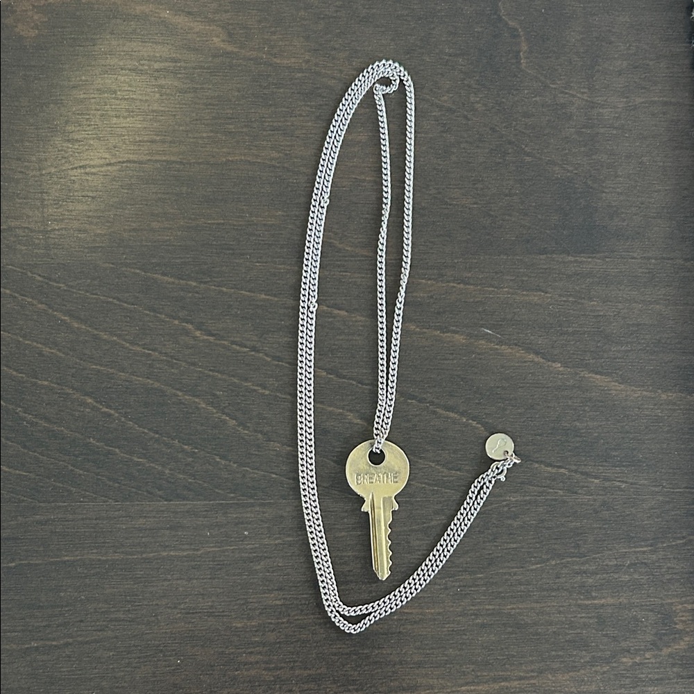 Silver Chain Necklace with Gold Key Pendant